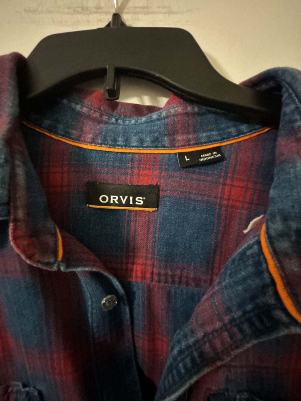 Orvis Plaid Long Sleeve Button Down Shirt Size L Blue Red